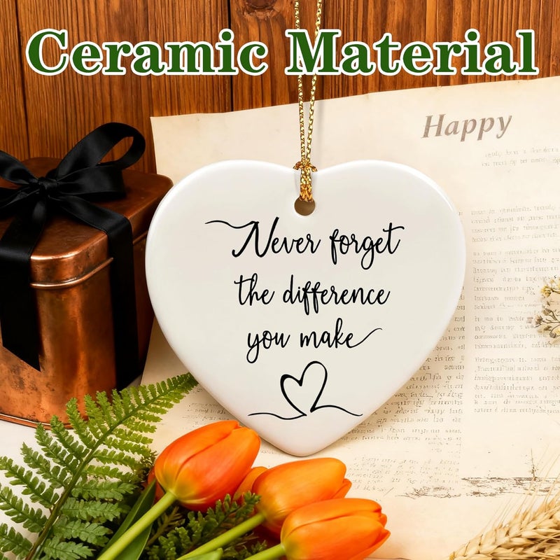Jocidea Never Forget the Difference You Make - Thank You Gifts, Appreciation Gift, Midwife Gift, Farewell, Going Away, Goodbye, Inspirational, Retirement Gifts for Coworkers | Ceramic Heart Christmas Ornament - Image 3